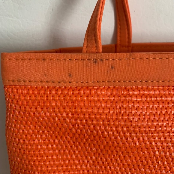 Escada Tropical Punch Orange Woven Small Handbag Mini Tote - Picture 11 of 12
